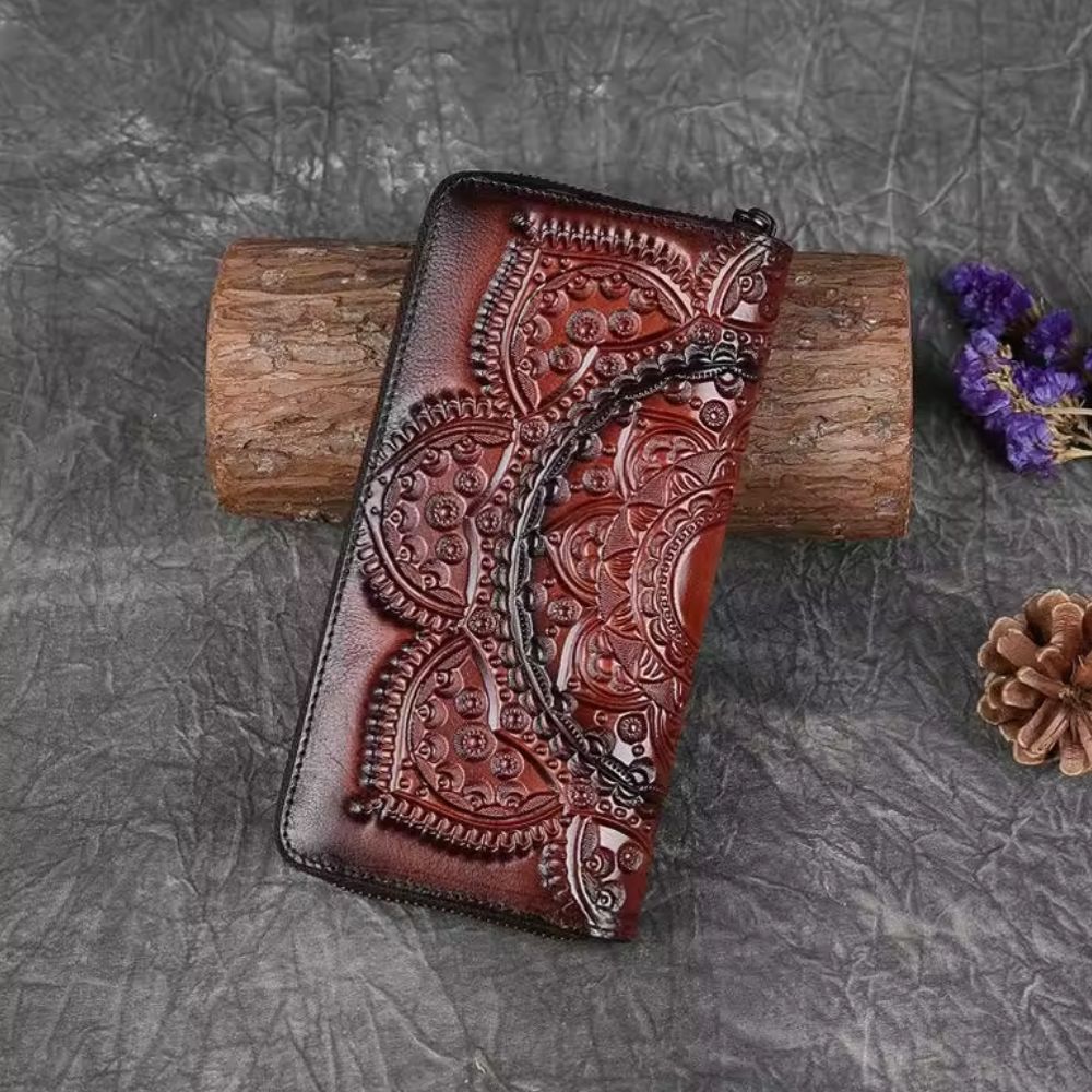 Portefeuille Vintage en Cuir Rétro et Imprimé