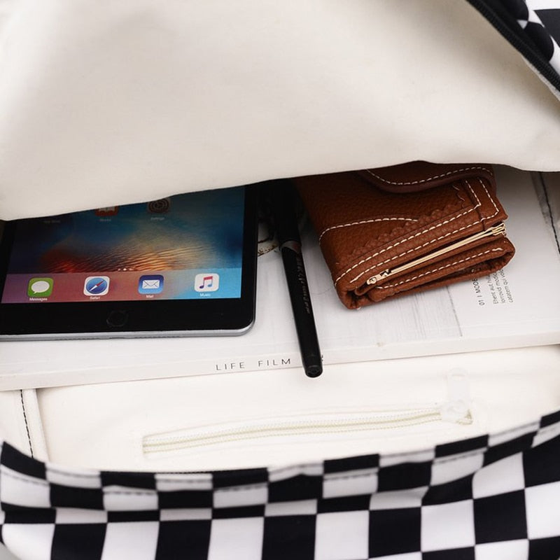 Sac à Dos à Carreaux en Nylon pour Fille